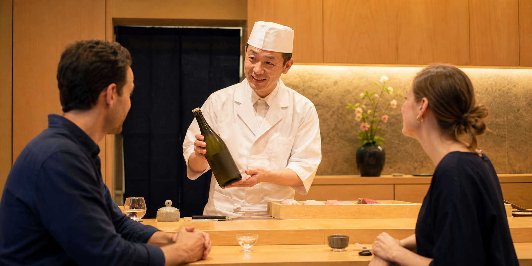 寿司と日本酒の紹介シーン